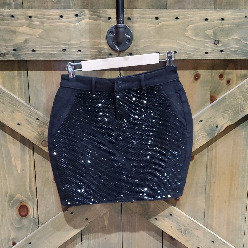 Windsor Black Sequin Pencil Mini Skirt Night Club Going Out Shimmer Shine Bling